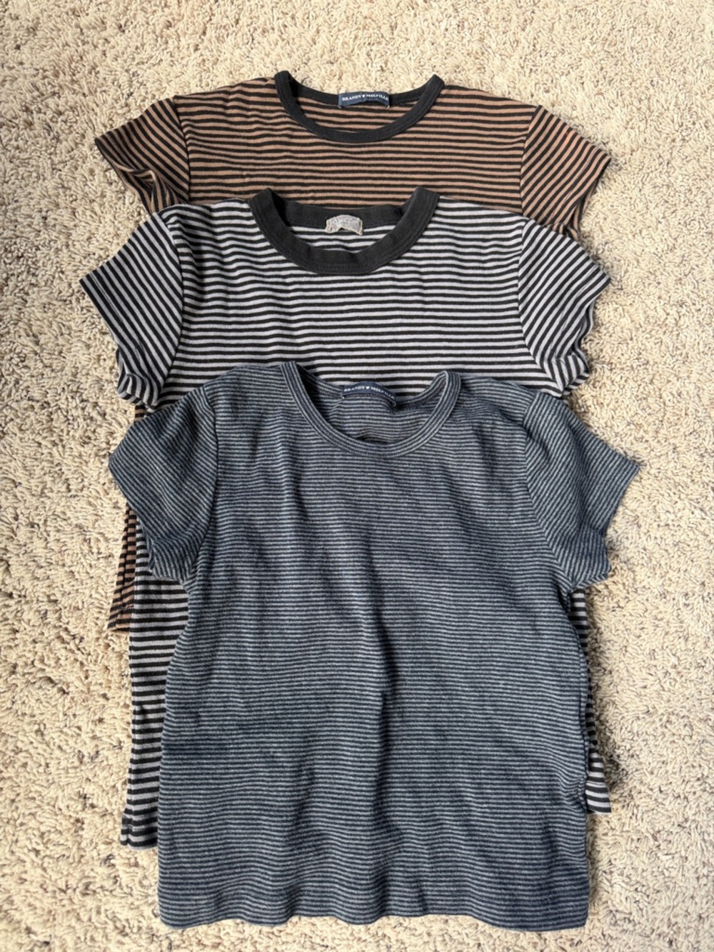 Brandy Melville Striped Short-Sleeve Tee Trio - Brown, Black, Blue